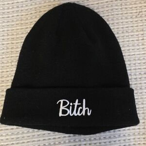 Black Beanie with Embroidered Text
